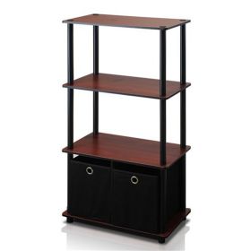 4-Tier Storage Rack Shelving Unit w/Bins;  Set of 2;  Dark Cherry/Black