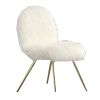 Faux Fur Upholstered Contemporary Metal Accent Chair, White and Gold