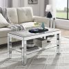 W 40 "X D 20" X H 20 "Curved border carved mirror coffee table: Silver mirror glass tabletop with sparkling diamond edge frame and crystal mirror legs