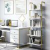 White Bookshelf; Trapez5-Tier Wall Mounted oidal Bookshelf with Gold Frame