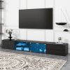 ON-TREND Modern APP Controlled LED TV Stand for TVs Up to 105'', Faux Marble Tabletop Media Console with Tempered Glass Doors