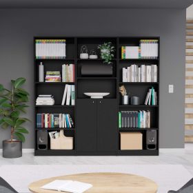 Monroe Black 3 Piece Living Room Set with 3 Bookcases