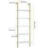 White Bookshelf; Trapez5-Tier Wall Mounted oidal Bookshelf with Gold Frame