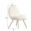 Faux Fur Upholstered Contemporary Metal Accent Chair, White and Gold