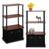4-Tier Storage Rack Shelving Unit w/Bins;  Set of 2;  Dark Cherry/Black