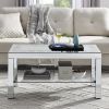 W 40 "X D 20" X H 20 "Curved border carved mirror coffee table: Silver mirror glass tabletop with sparkling diamond edge frame and crystal mirror legs