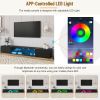 ON-TREND Modern APP Controlled LED TV Stand for TVs Up to 105'', Faux Marble Tabletop Media Console with Tempered Glass Doors