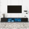 ON-TREND Modern APP Controlled LED TV Stand for TVs Up to 105'', Faux Marble Tabletop Media Console with Tempered Glass Doors