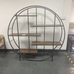 Round 5-Tier Metal Plant Stand bookcase storage rack, Indoor Living Room Terrace Garden Balcony Display Stand. Rustic Brown (Color: as Pic)