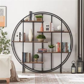 Round 5-Tier Metal Plant Stand bookcase storage rack, Indoor Living Room Terrace Garden Balcony Display Stand. Rustic Brown (Color: as picture)
