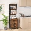 Multifunctional Tall Bookcase with Open Shelves and Storage Drawers